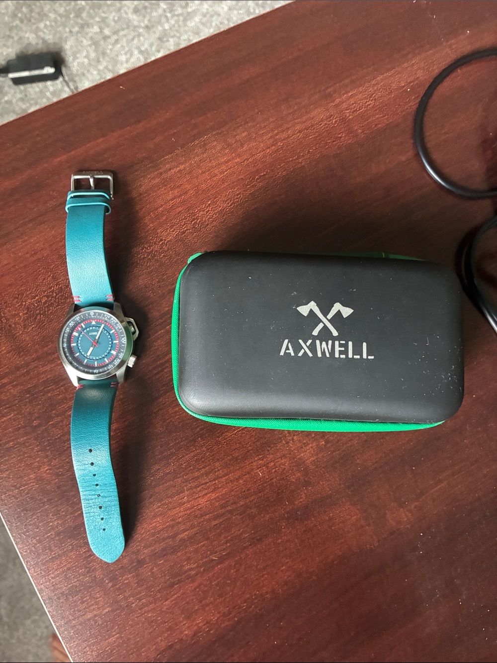 Axwell Automatic Teal Leather-Strap Smartwatch Case and Watch
